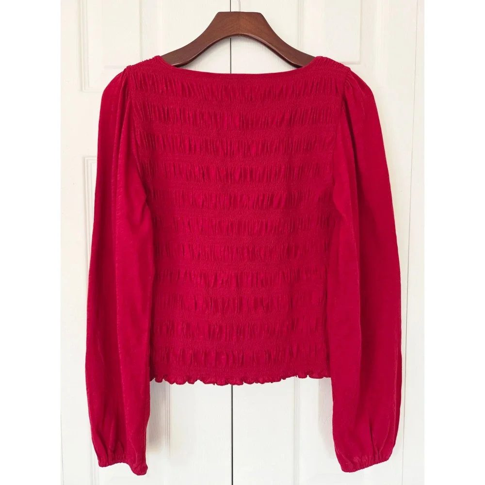 Madewell Smocked Boatneck Top Womens Medium Ruby Red NWT $88 NY504‎